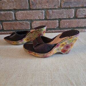Born Brown Floral Wedge Sandals